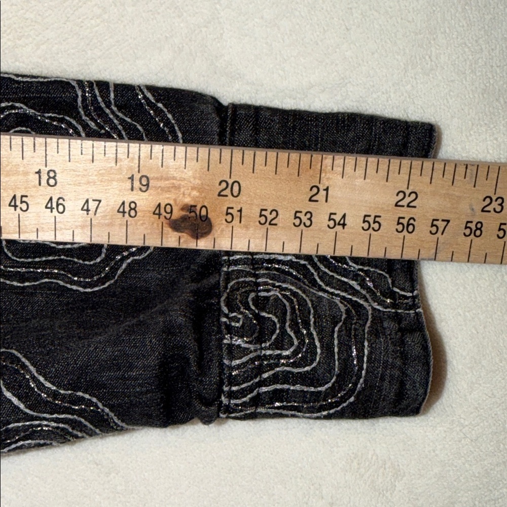 Ruby Rd Black Denim Jacket Embroidered Swirl Print Button Front Size 8 - Picture 7 of 10
